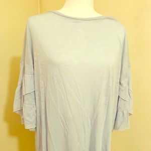 Elan Pale Blue Top with Ruffled Sleeeves